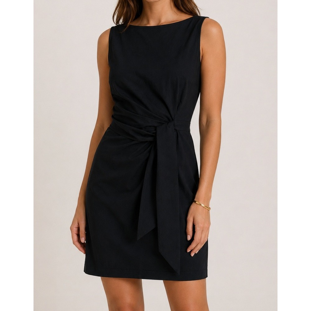 Diane von Furstenberg Black Sleeveless Knotted Sash Sheath Dress Size‎ 8 V#41003